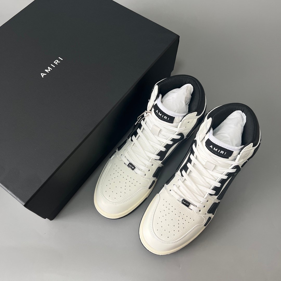 AuroraCustom Amiri Skel Top High Series Sneakers (Classic Panda White & Black Bone Applique Edition) - Image 9