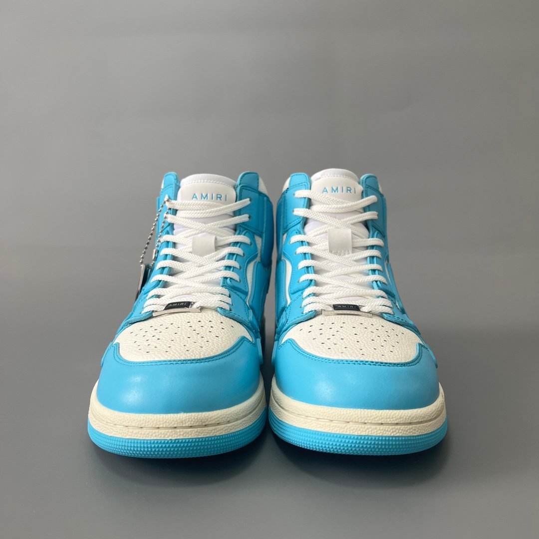 AuroraCustom Amiri Skel Top High Series Sneakers (Carolina Sky Blue & Tonal Blue Bone Applique Edition) - Image 2