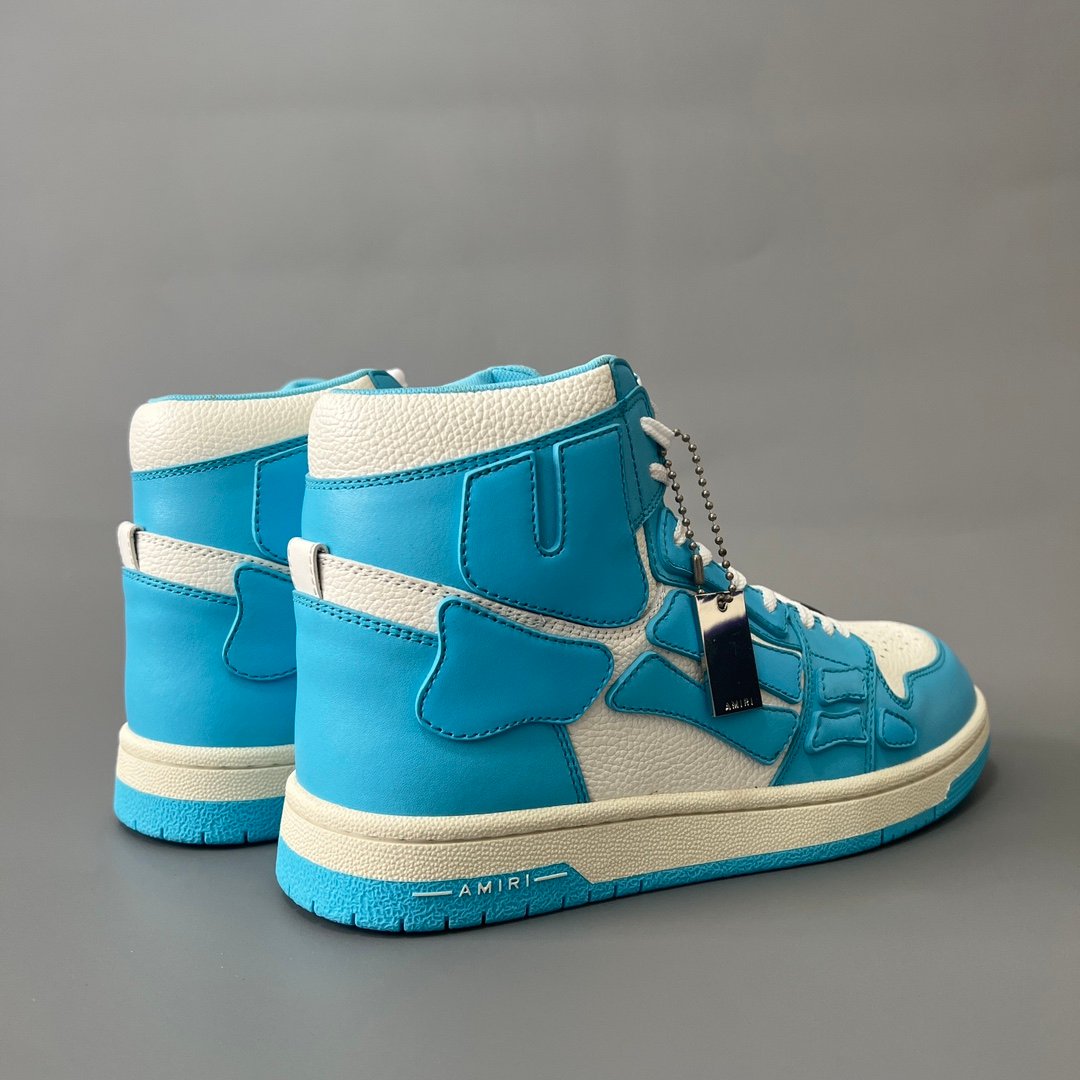 AuroraCustom Amiri Skel Top High Series Sneakers (Carolina Sky Blue & Tonal Blue Bone Applique Edition) - Image 4