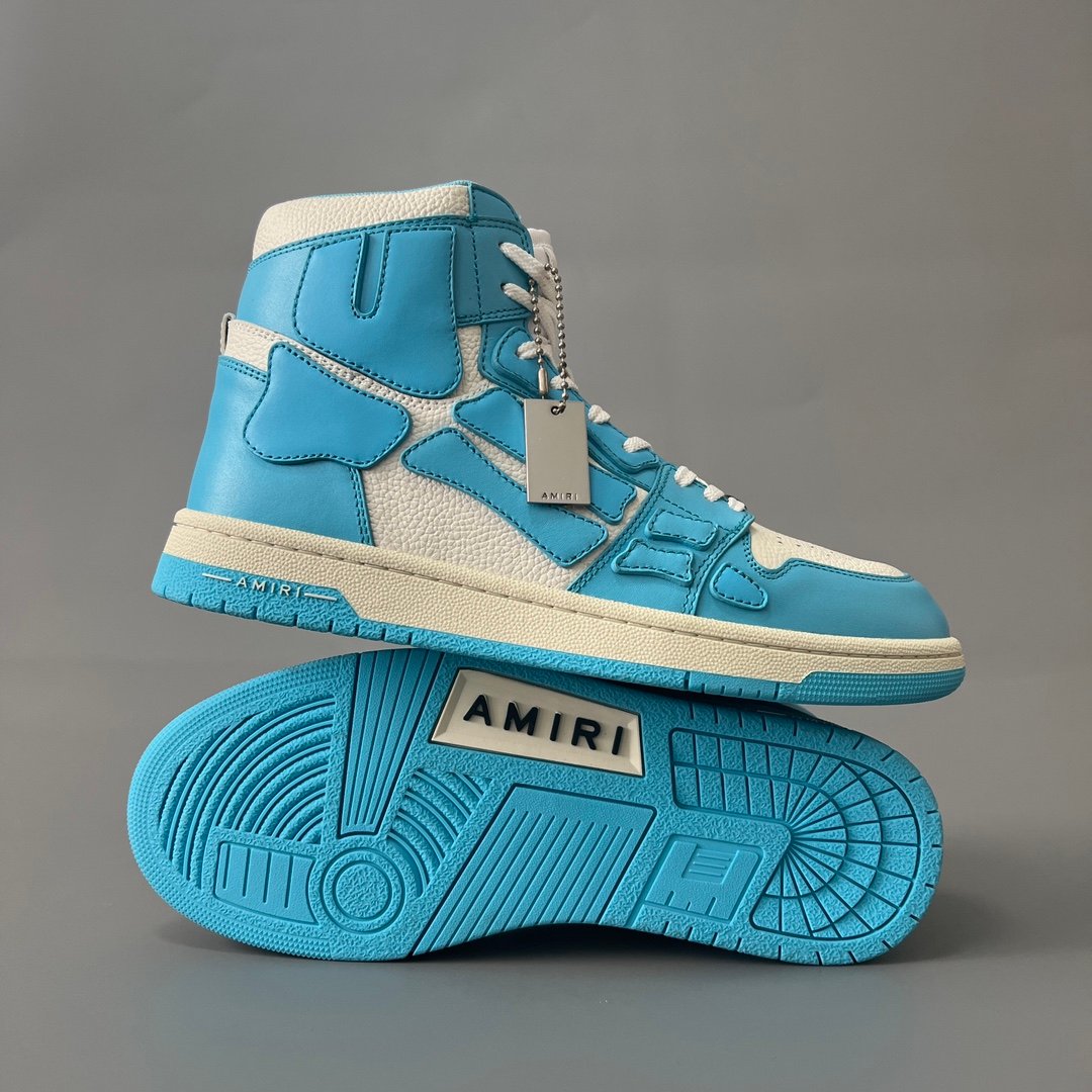AuroraCustom Amiri Skel Top High Series Sneakers (Carolina Sky Blue & Tonal Blue Bone Applique Edition) - Image 6