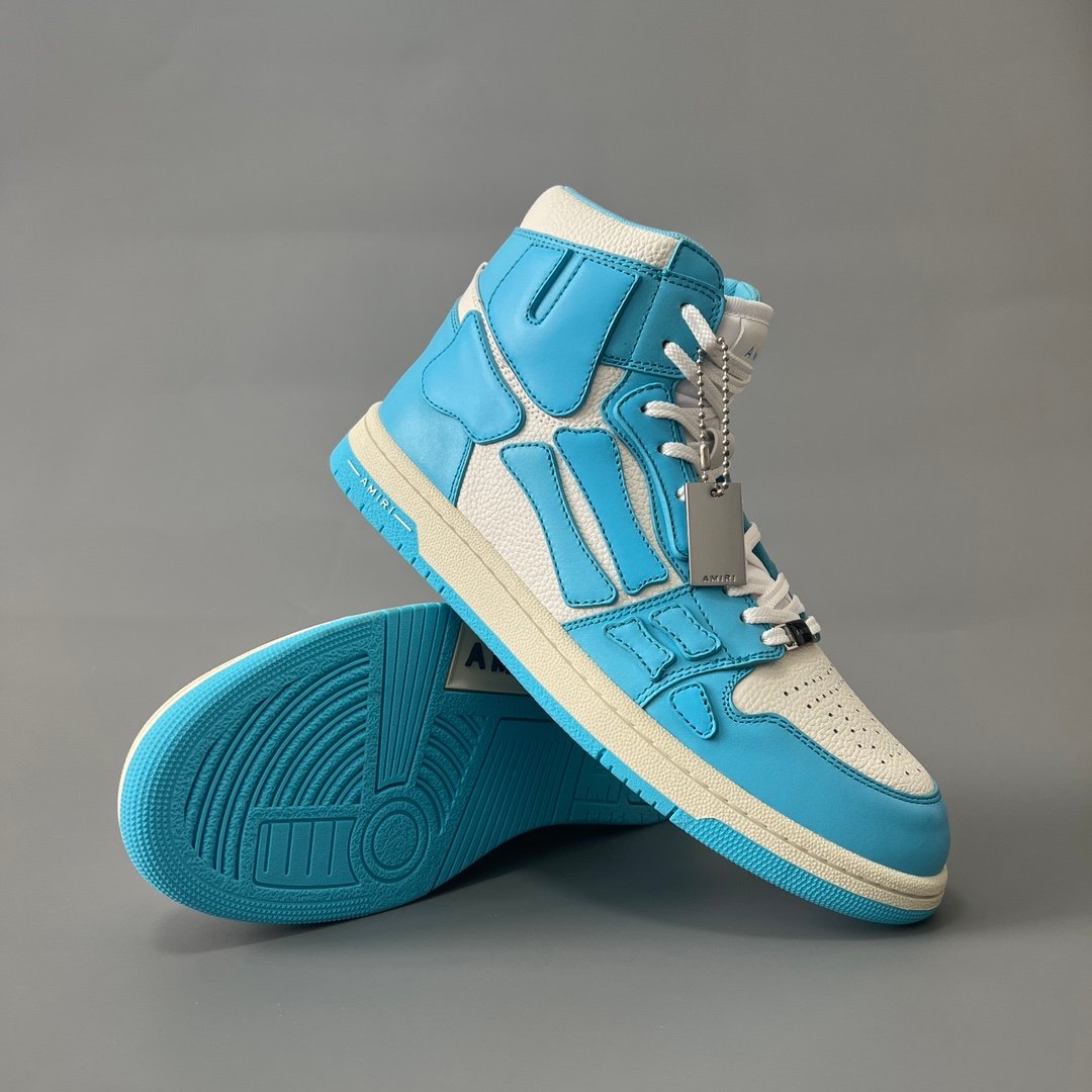 AuroraCustom Amiri Skel Top High Series Sneakers (Carolina Sky Blue & Tonal Blue Bone Applique Edition) - Image 7