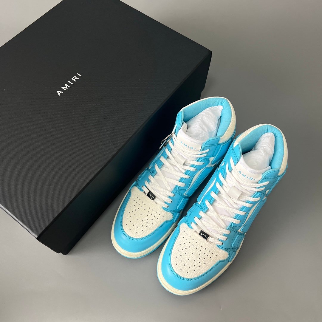 AuroraCustom Amiri Skel Top High Series Sneakers (Carolina Sky Blue & Tonal Blue Bone Applique Edition) - Image 9