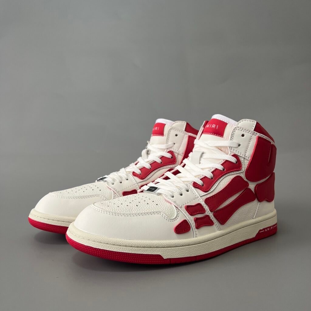 AuroraCustom Amiri Skel Top High Series Sneakers (Crimson Varsity Red & Tonal Red Bone Applique Edition)