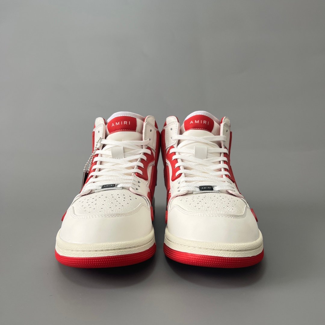 AuroraCustom Amiri Skel Top High Series Sneakers (Crimson Varsity Red & Tonal Red Bone Applique Edition) - Image 2