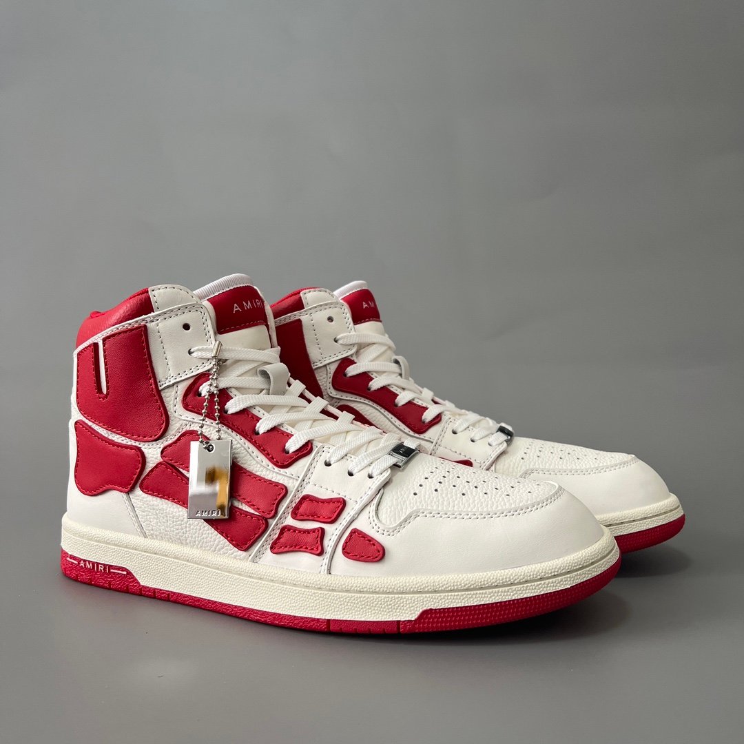 AuroraCustom Amiri Skel Top High Series Sneakers (Crimson Varsity Red & Tonal Red Bone Applique Edition) - Image 3