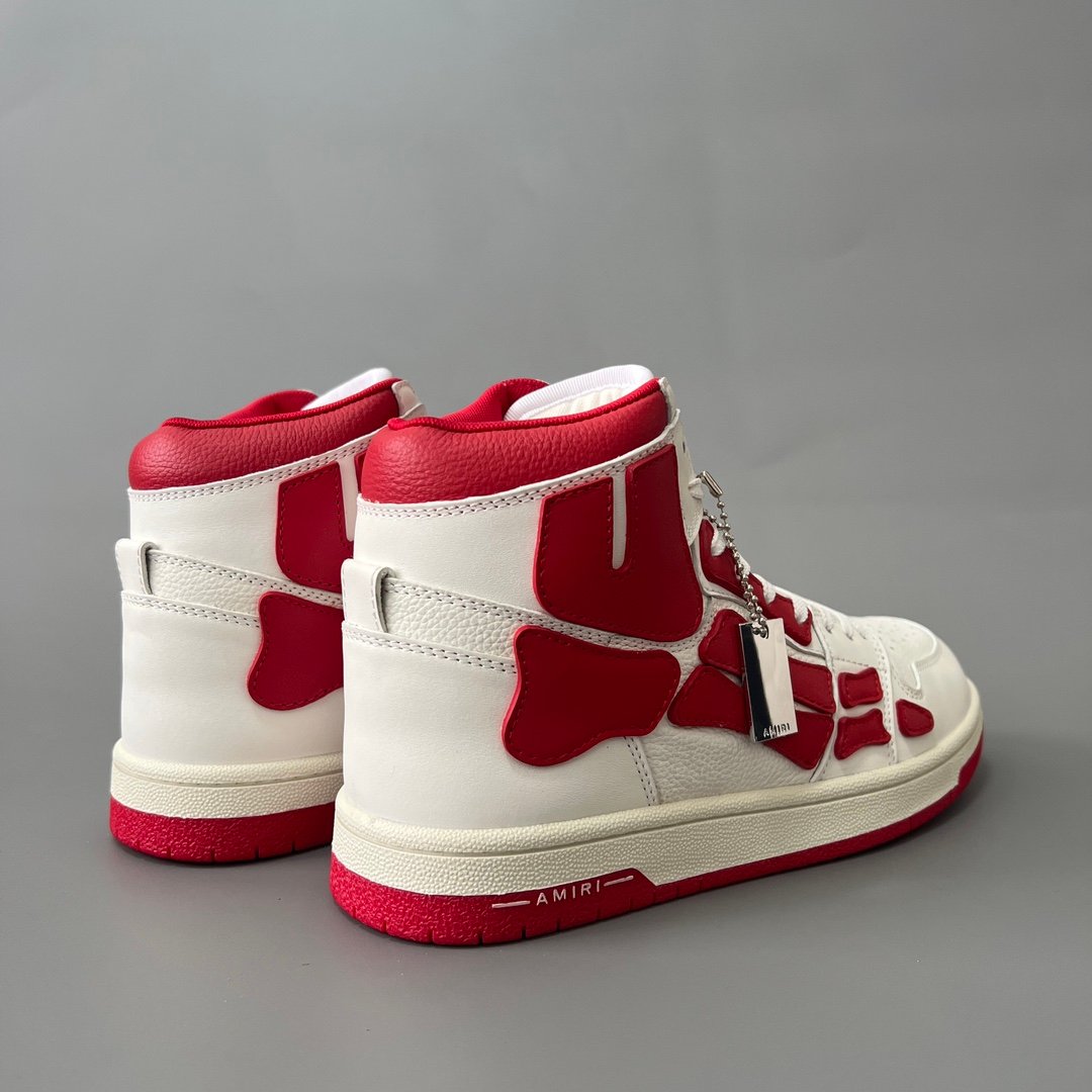 AuroraCustom Amiri Skel Top High Series Sneakers (Crimson Varsity Red & Tonal Red Bone Applique Edition) - Image 4