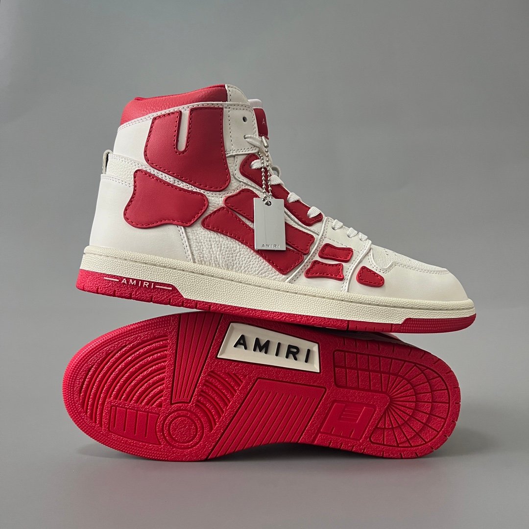AuroraCustom Amiri Skel Top High Series Sneakers (Crimson Varsity Red & Tonal Red Bone Applique Edition) - Image 6