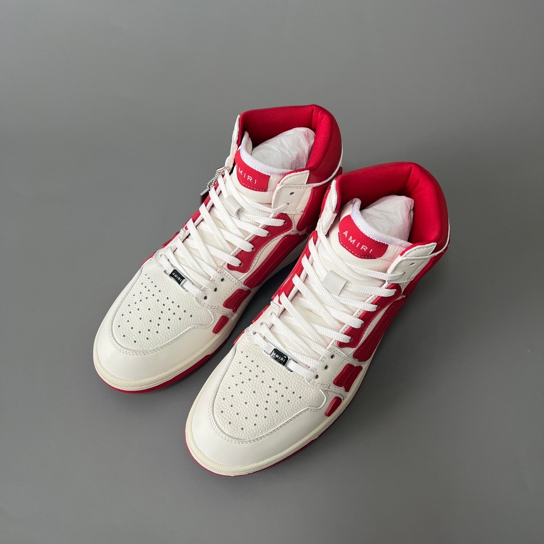 AuroraCustom Amiri Skel Top High Series Sneakers (Crimson Varsity Red & Tonal Red Bone Applique Edition) - Image 8