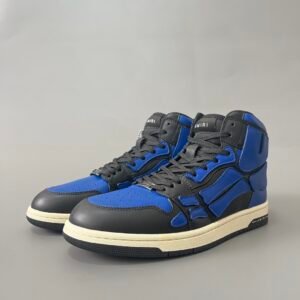 AuroraCustom Amiri Skel Top High Series Sneakers (Royal Cobalt Blue, Stealth Black & Tonal Blue Bone Applique Edition)
