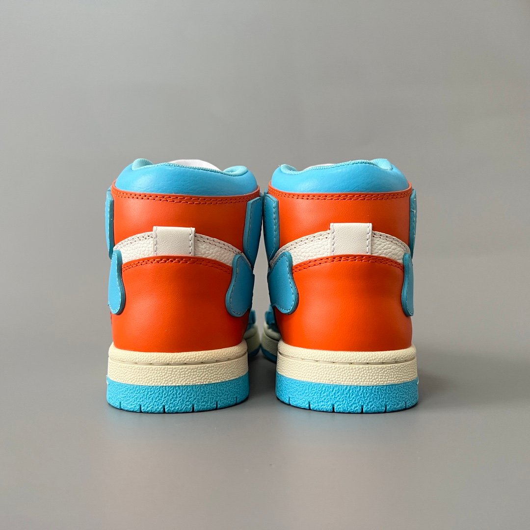 AuroraCustom Amiri Skel Top High Series Sneakers (Carolina Sky Blue, Sunset Orange & Tonal Blue Bone Applique Edition) - Image 5