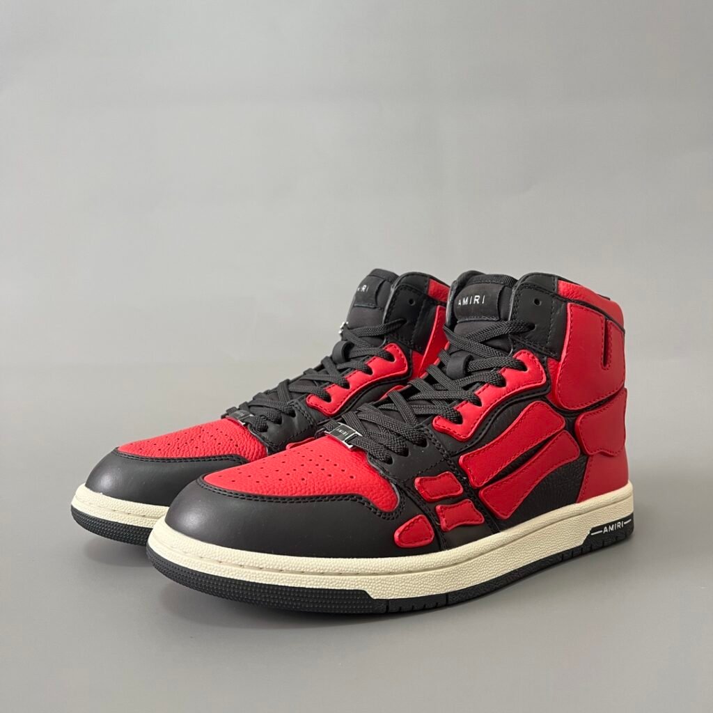 AuroraCustom Amiri Skel Top High Series Sneakers (Bred Varsity Red, Stealth Black & Tonal Red Bone Applique Edition)