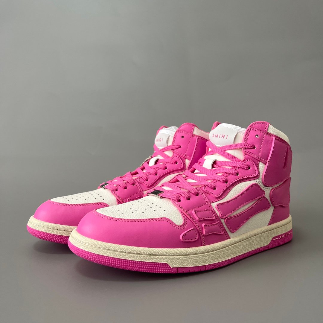 AuroraCustom Amiri Skel Top High Series Sneakers (Vibrant Blossom Pink & Tonal Pink Bone Applique Edition)