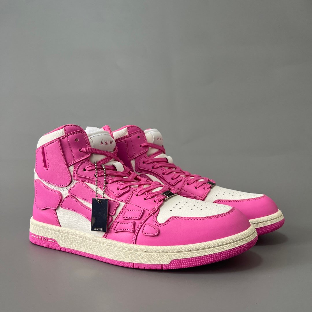 AuroraCustom Amiri Skel Top High Series Sneakers (Vibrant Blossom Pink & Tonal Pink Bone Applique Edition) - Image 3
