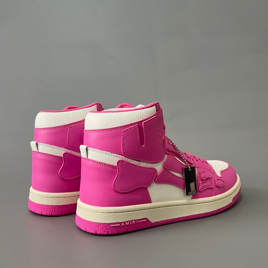 AuroraCustom Amiri Skel Top High Series Sneakers (Vibrant Blossom Pink & Tonal Pink Bone Applique Edition) - Image 4