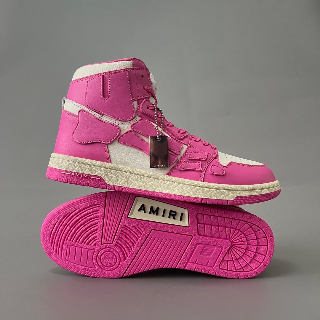 AuroraCustom Amiri Skel Top High Series Sneakers (Vibrant Blossom Pink & Tonal Pink Bone Applique Edition) - Image 6