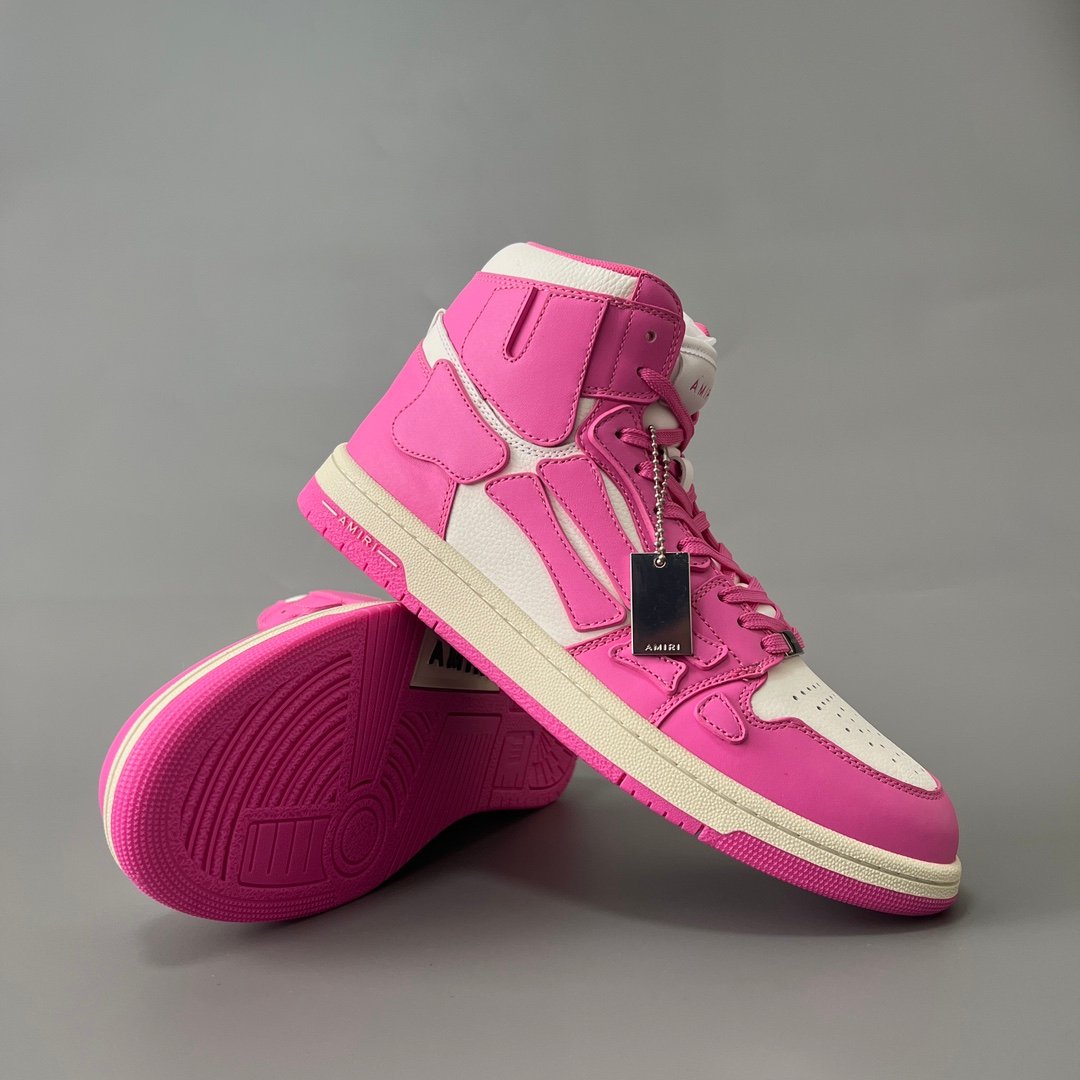 AuroraCustom Amiri Skel Top High Series Sneakers (Vibrant Blossom Pink & Tonal Pink Bone Applique Edition) - Image 7