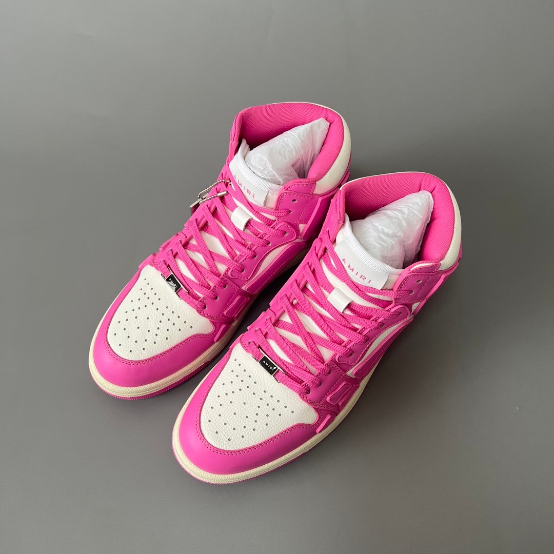 AuroraCustom Amiri Skel Top High Series Sneakers (Vibrant Blossom Pink & Tonal Pink Bone Applique Edition) - Image 8