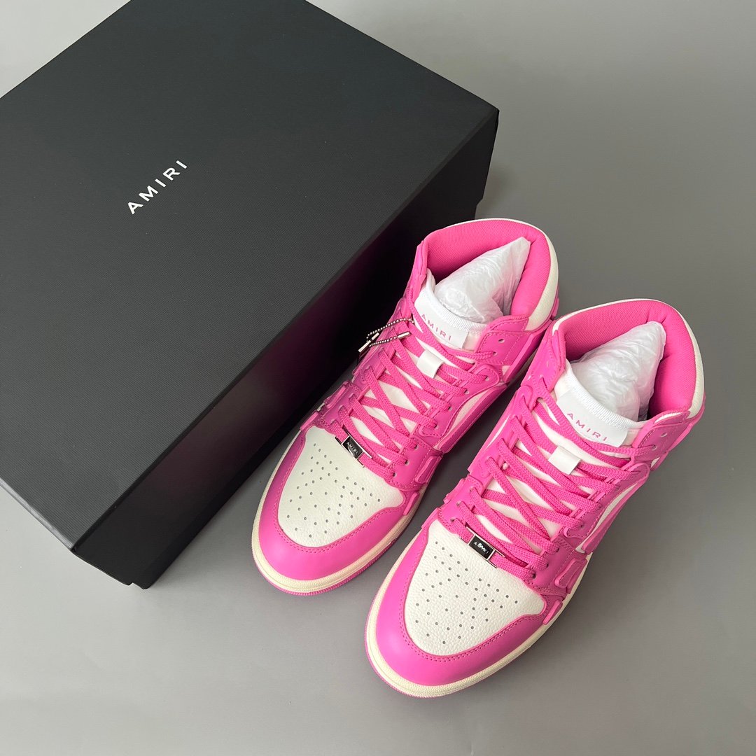 AuroraCustom Amiri Skel Top High Series Sneakers (Vibrant Blossom Pink & Tonal Pink Bone Applique Edition) - Image 9