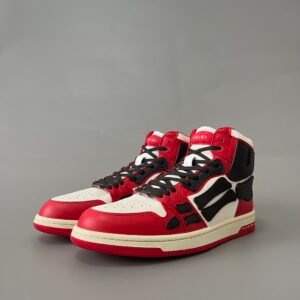 AuroraCustom Amiri Skel Top High Series Sneakers (Chicago Varsity Red, Stealth Black & Black Bone Applique Edition)