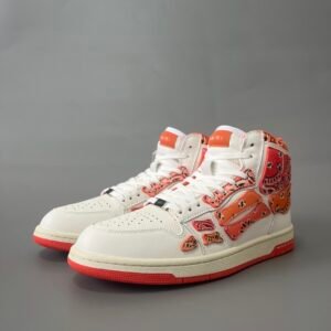 AuroraCustom Amiri Skel Top High Series Sneakers (Sunset Orange & Multi-Color Bandana Paisley Applique Edition)