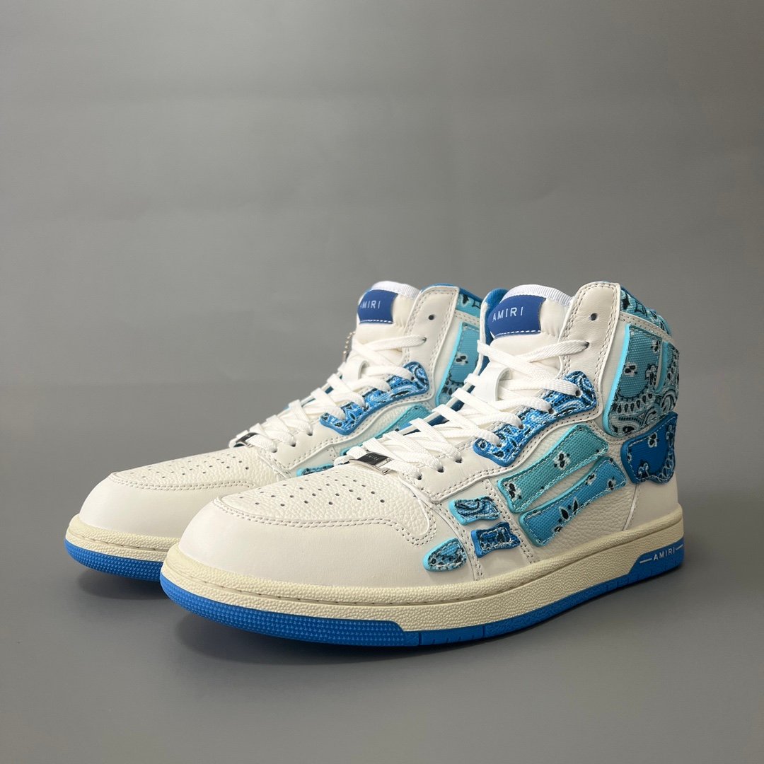 AuroraCustom Amiri Skel Top High Series Sneakers (Carolina Sky Blue & Blue Bandana Paisley Applique Edition)