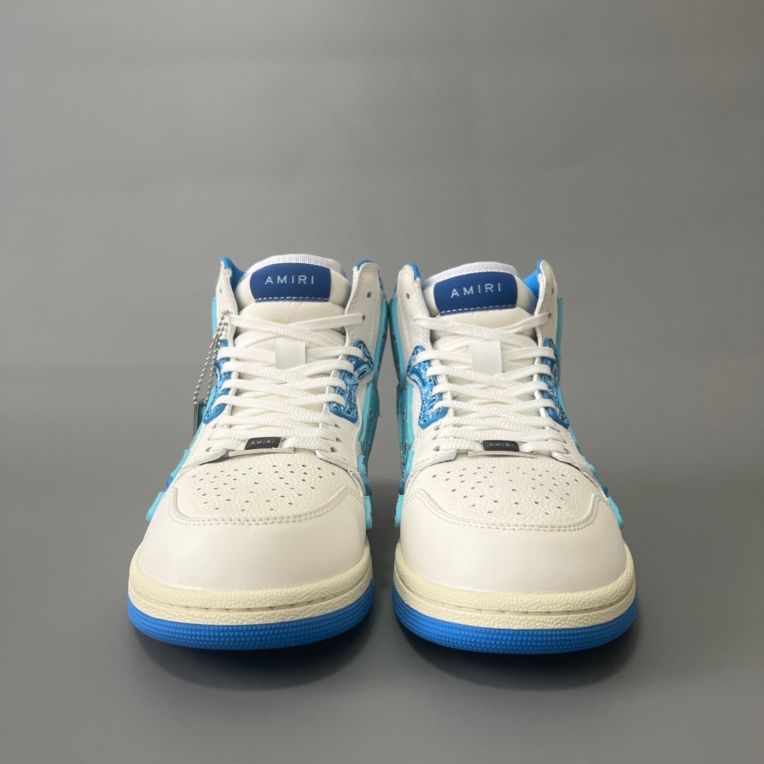 AuroraCustom Amiri Skel Top High Series Sneakers (Carolina Sky Blue & Blue Bandana Paisley Applique Edition) - Image 2