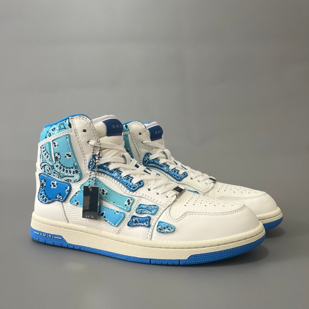 AuroraCustom Amiri Skel Top High Series Sneakers (Carolina Sky Blue & Blue Bandana Paisley Applique Edition) - Image 3