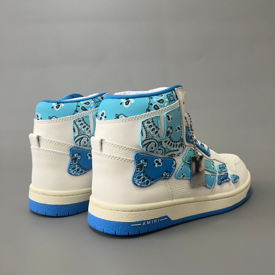 AuroraCustom Amiri Skel Top High Series Sneakers (Carolina Sky Blue & Blue Bandana Paisley Applique Edition) - Image 4