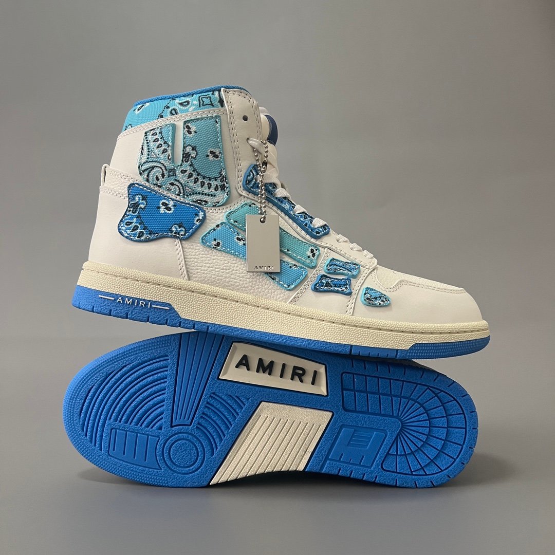 AuroraCustom Amiri Skel Top High Series Sneakers (Carolina Sky Blue & Blue Bandana Paisley Applique Edition) - Image 6