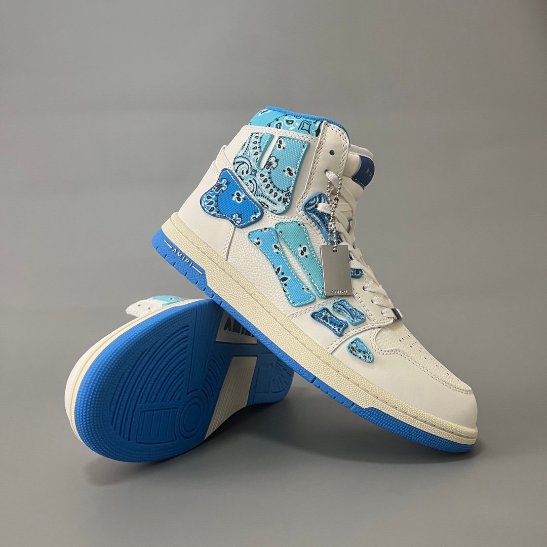 AuroraCustom Amiri Skel Top High Series Sneakers (Carolina Sky Blue & Blue Bandana Paisley Applique Edition) - Image 7