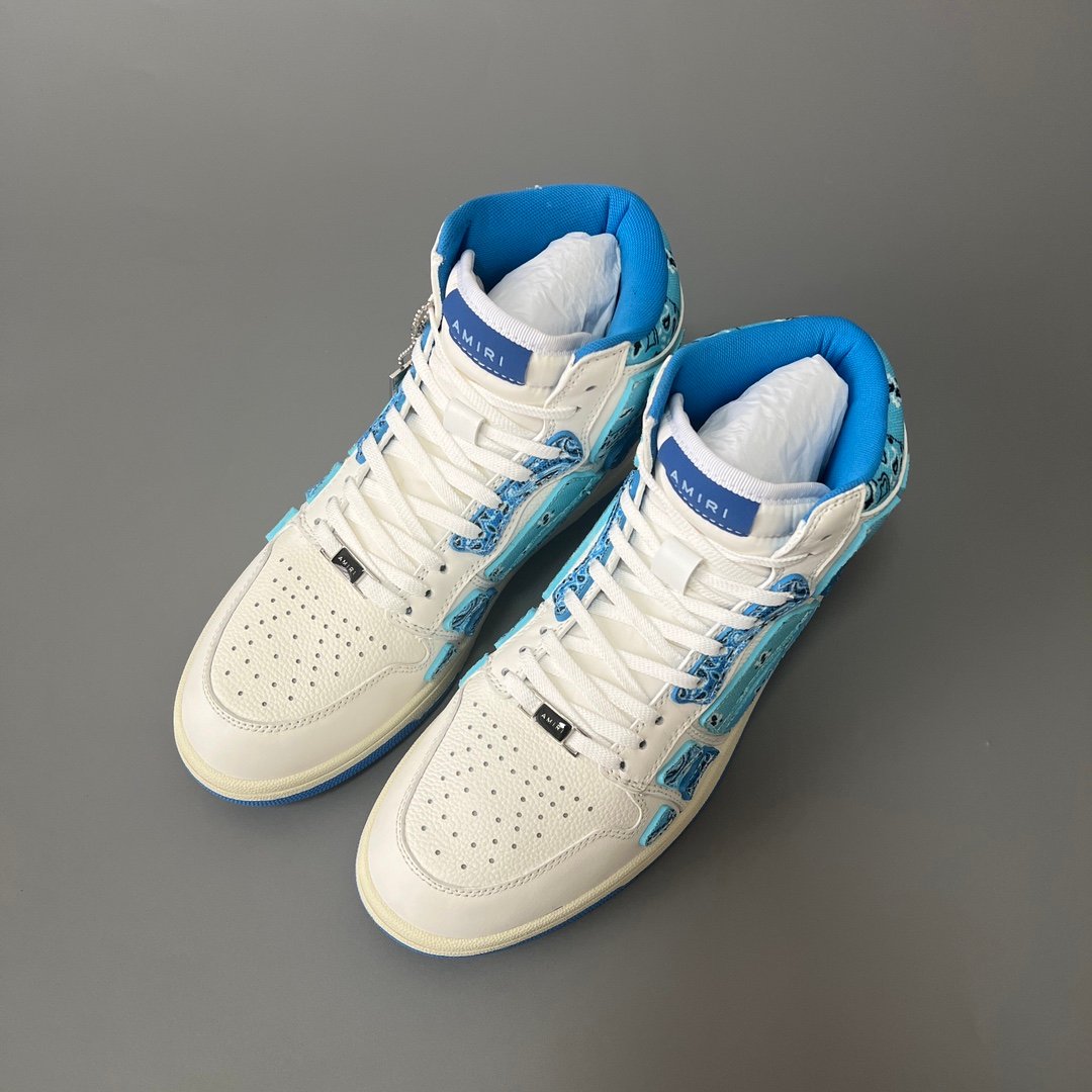 AuroraCustom Amiri Skel Top High Series Sneakers (Carolina Sky Blue & Blue Bandana Paisley Applique Edition) - Image 8
