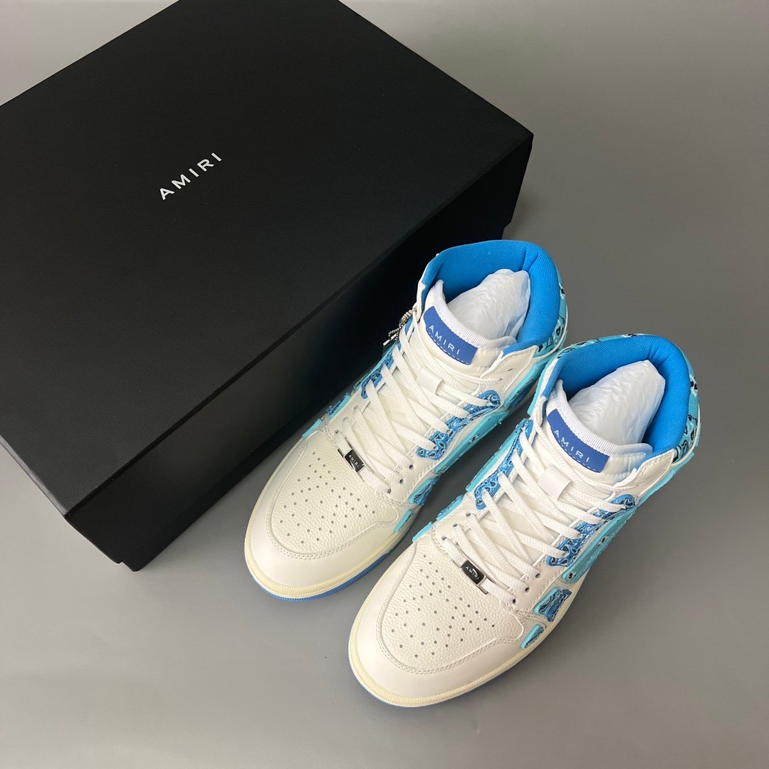 AuroraCustom Amiri Skel Top High Series Sneakers (Carolina Sky Blue & Blue Bandana Paisley Applique Edition) - Image 9
