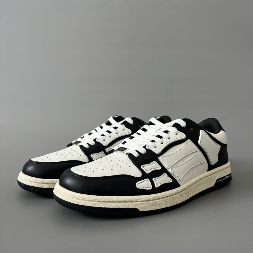 AuroraCustom Amiri Skel Top Low Series Sneakers (Reverse Panda Black Toe & Pristine White Bone Applique Edition)