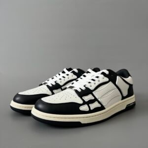 AuroraCustom Amiri Skel Top Low Series Sneakers (Reverse Panda Black Toe & Pristine White Bone Applique Edition)