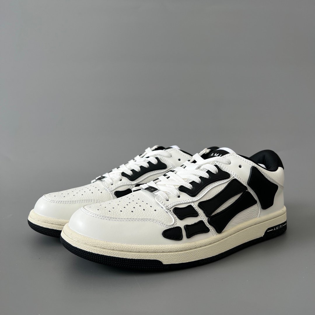 AuroraCustom Amiri Skel Top Low Series Sneakers (Classic Panda White & Black Bone Applique Edition)