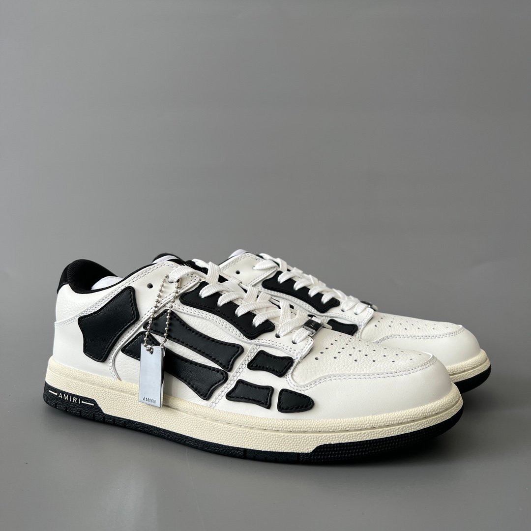 AuroraCustom Amiri Skel Top Low Series Sneakers (Classic Panda White & Black Bone Applique Edition) - Image 3
