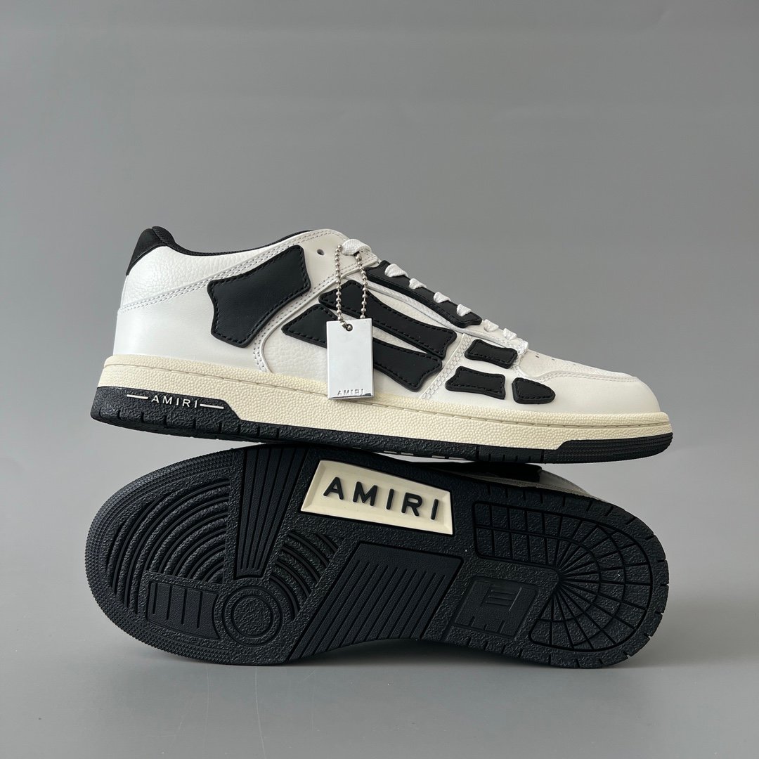 AuroraCustom Amiri Skel Top Low Series Sneakers (Classic Panda White & Black Bone Applique Edition) - Image 6