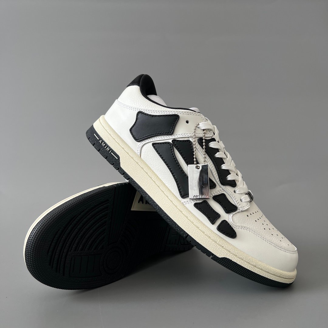 AuroraCustom Amiri Skel Top Low Series Sneakers (Classic Panda White & Black Bone Applique Edition) - Image 7