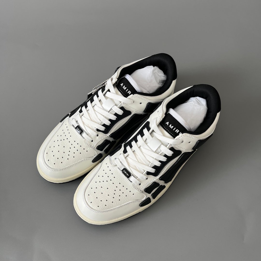 AuroraCustom Amiri Skel Top Low Series Sneakers (Classic Panda White & Black Bone Applique Edition) - Image 8