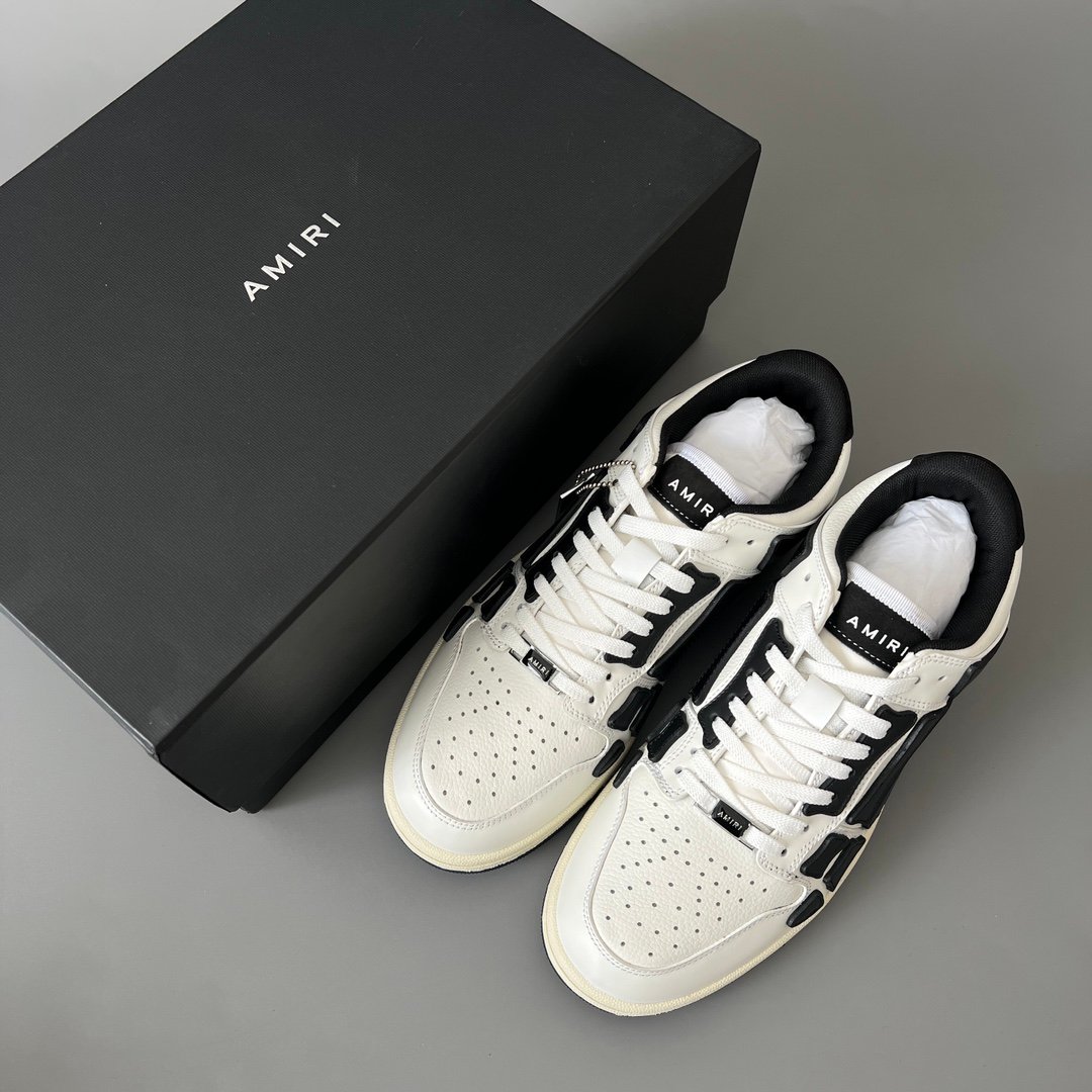 AuroraCustom Amiri Skel Top Low Series Sneakers (Classic Panda White & Black Bone Applique Edition) - Image 9