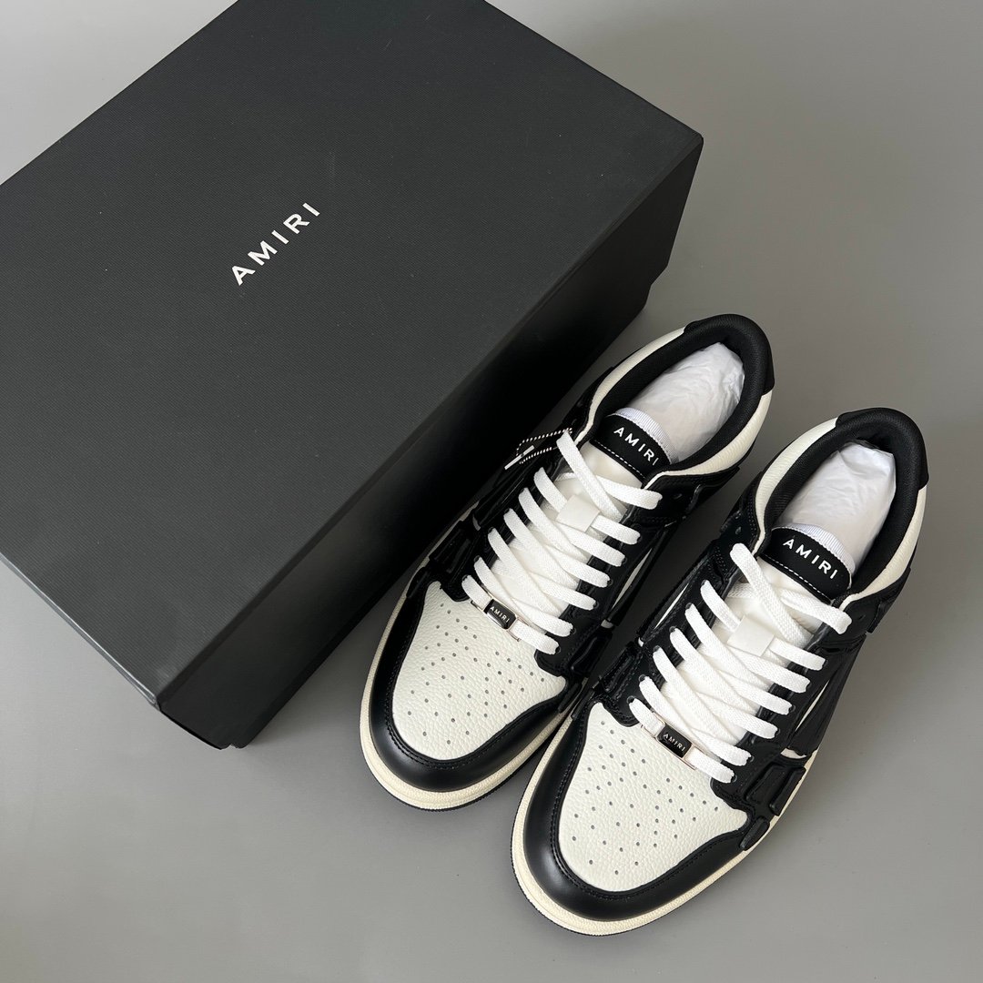 AuroraCustom Amiri Skel Top Low Series Sneakers (Reverse Panda Black Toe & Black Bone Applique Edition) - Image 9