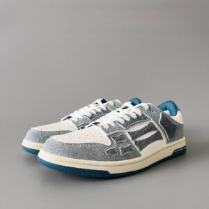 AuroraCustom Amiri Skel Top Low Series Sneakers (Vintage Indigo Denim & Frayed Denim Bone Applique Edition)