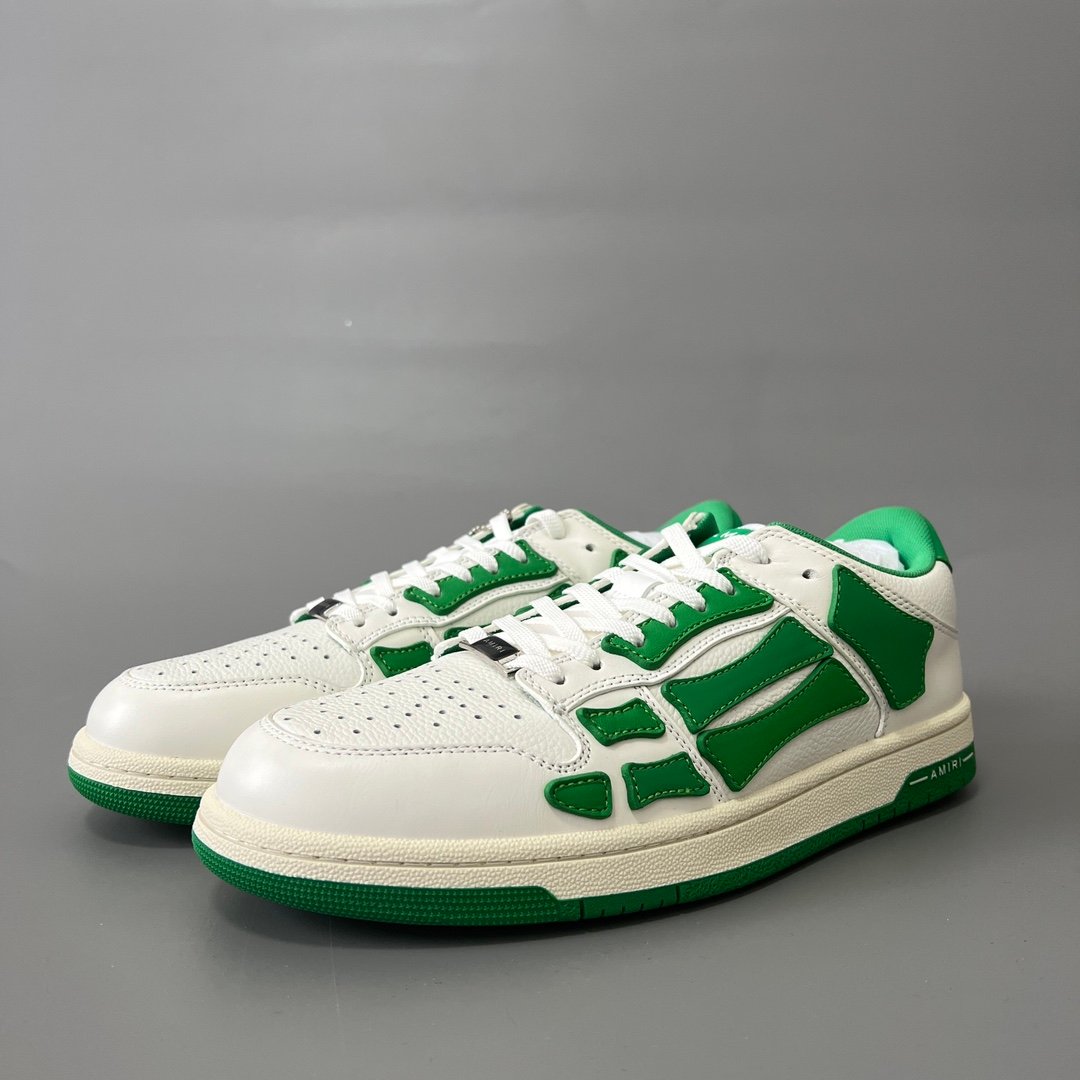 AuroraCustom Amiri Skel Top Low Series Sneakers (Pine Meadow Green & Tonal Green Bone Applique Edition)