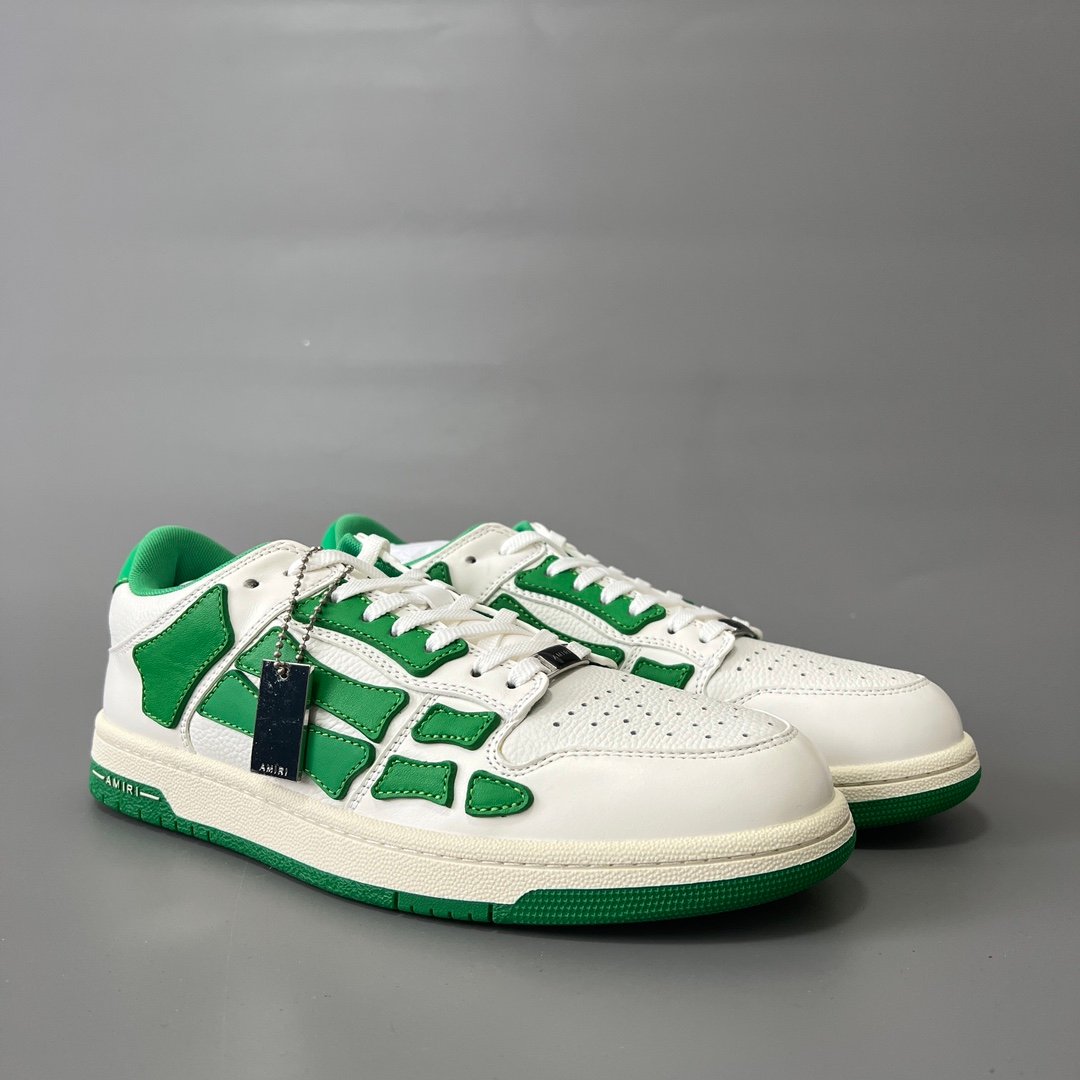 AuroraCustom Amiri Skel Top Low Series Sneakers (Pine Meadow Green & Tonal Green Bone Applique Edition) - Image 3