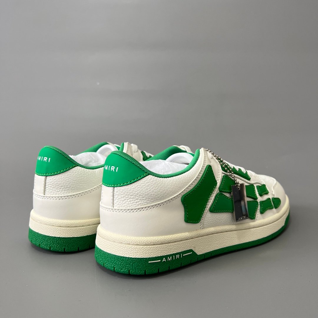 AuroraCustom Amiri Skel Top Low Series Sneakers (Pine Meadow Green & Tonal Green Bone Applique Edition) - Image 4