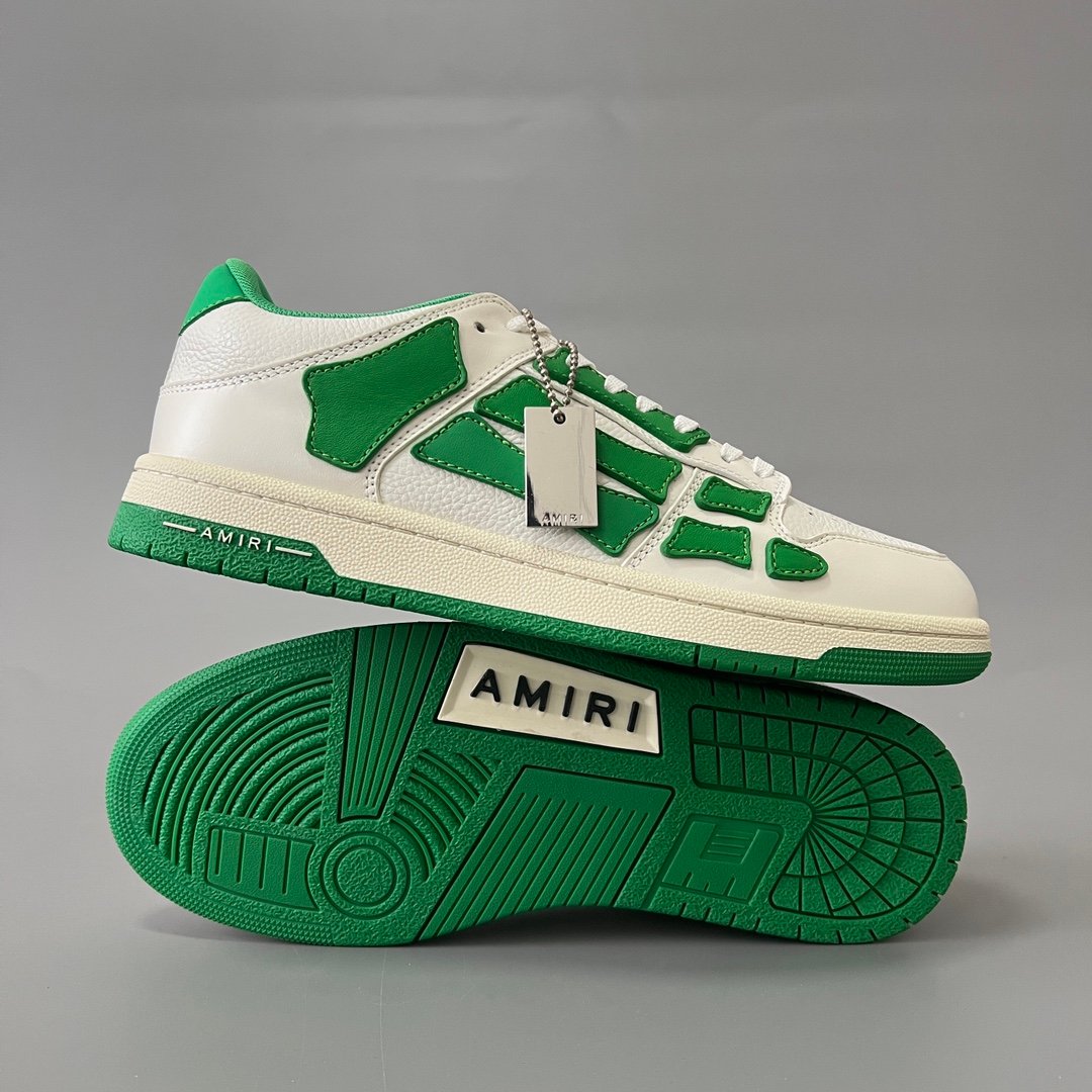 AuroraCustom Amiri Skel Top Low Series Sneakers (Pine Meadow Green & Tonal Green Bone Applique Edition) - Image 6