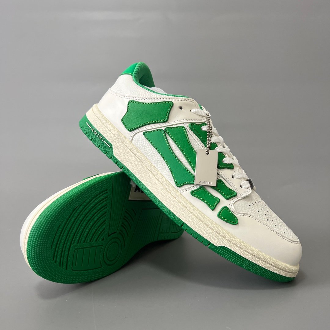 AuroraCustom Amiri Skel Top Low Series Sneakers (Pine Meadow Green & Tonal Green Bone Applique Edition) - Image 7