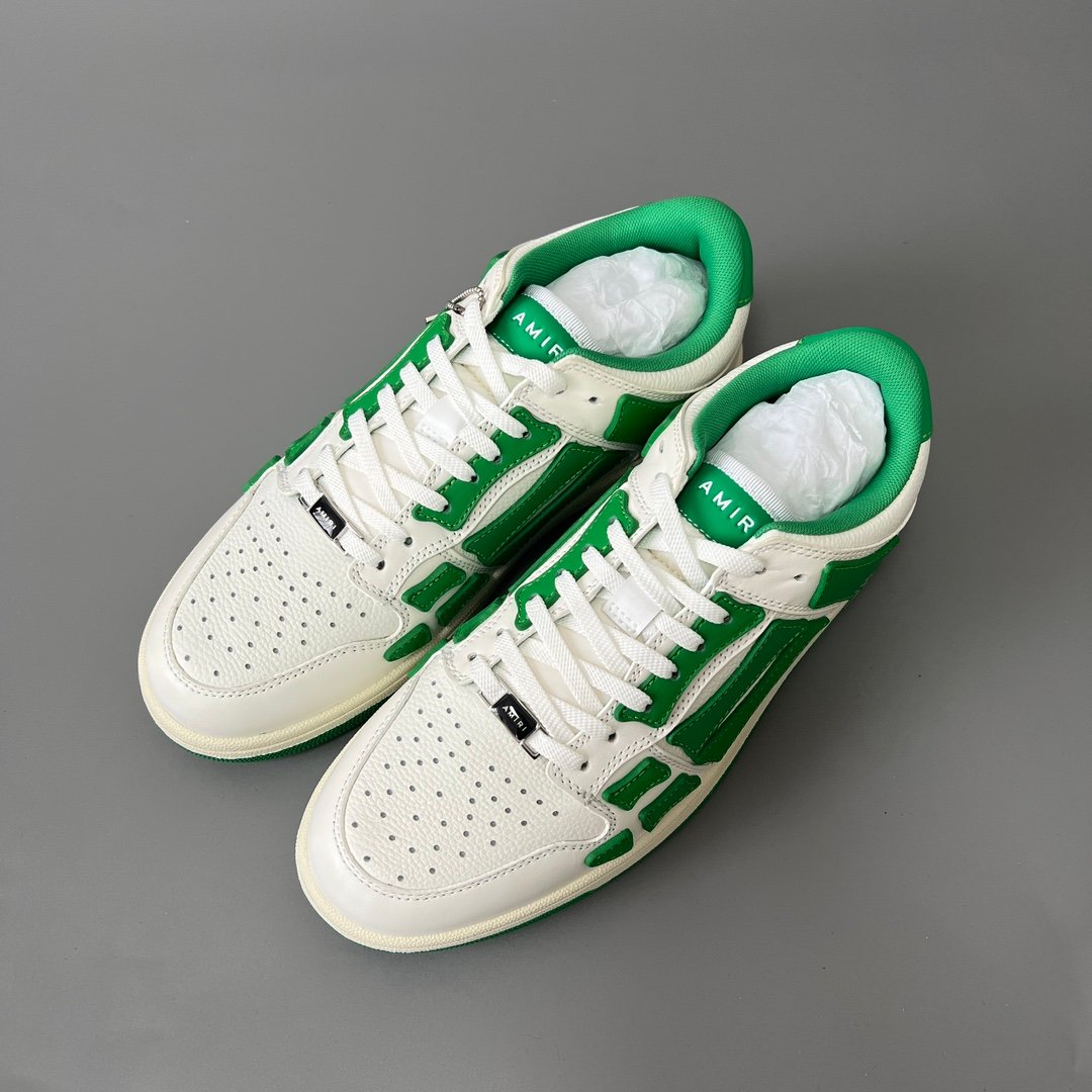 AuroraCustom Amiri Skel Top Low Series Sneakers (Pine Meadow Green & Tonal Green Bone Applique Edition) - Image 8