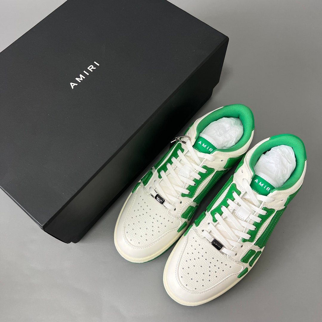 AuroraCustom Amiri Skel Top Low Series Sneakers (Pine Meadow Green & Tonal Green Bone Applique Edition) - Image 9