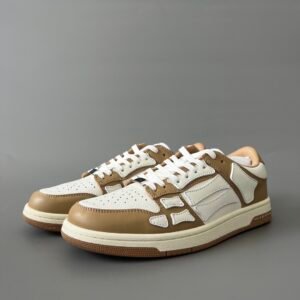 AuroraCustom Amiri Skel Top Low Series Sneakers (Classic Almond Tan & Pristine White Bone Applique Edition)